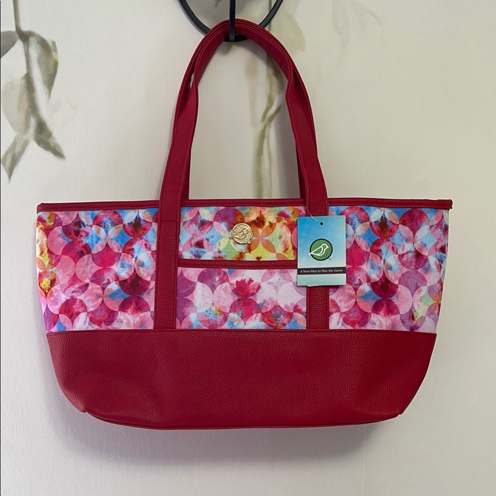 Birdie Balou Chic Red and Pink Tote Bag with Patterned Design